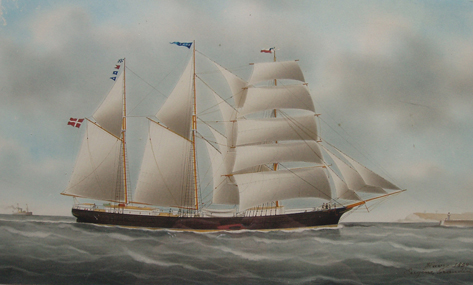 Skibsportræt af 'Anna' udført af den franske skibsmaler Eugene Grandin i 1894 i le´Havre, Frankrig.